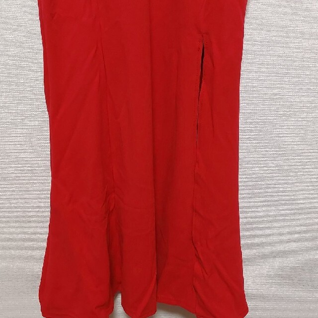 カラードレス　パーティードレス　ロング丈　スリット　レディース 赤　XL レディースのフォーマル/ドレス(ロングドレス)の商品写真