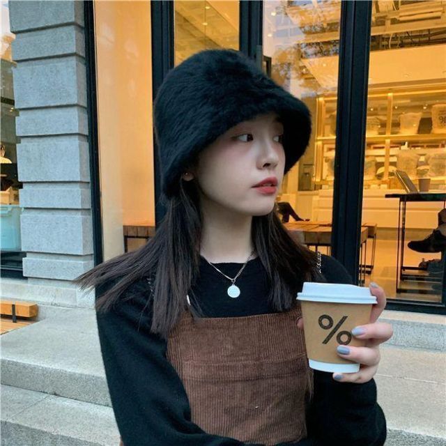 バケットハット ボアハット フェイクファー 帽子 韓国 小顔 ブラック