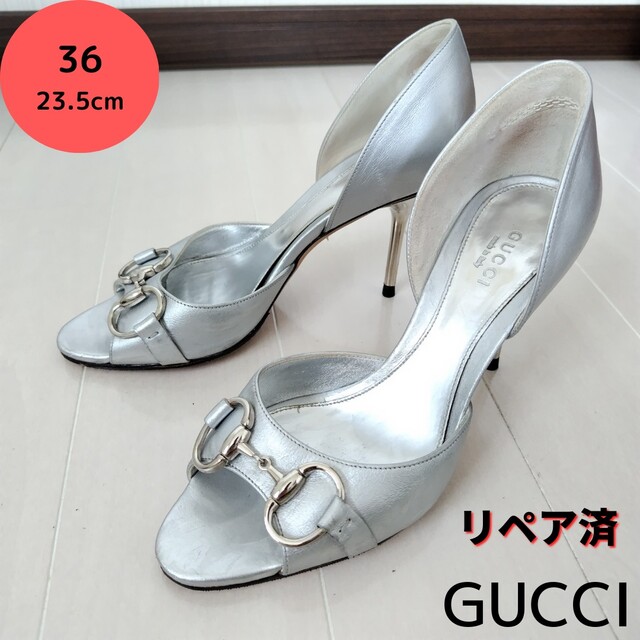 通常 1本タイプ 【美品】グッチ オープントゥ パンプス 23.5cm GG柄 36