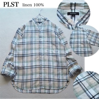 プラステ(PLST)のPLST チェック柄 リネン100% バンドカラーシャツ リネンシャツ ゆったり(シャツ/ブラウス(長袖/七分))