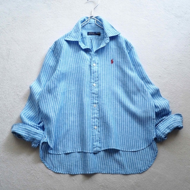 POLO RALPH LAUREN(ポロラルフローレン)のPOLO RALPHLAUREN ストライプ リネンシャツ ゆったり ブルー 青 レディースのトップス(シャツ/ブラウス(長袖/七分))の商品写真