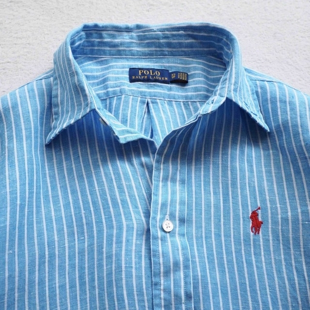 POLO RALPH LAUREN(ポロラルフローレン)のPOLO RALPHLAUREN ストライプ リネンシャツ ゆったり ブルー 青 レディースのトップス(シャツ/ブラウス(長袖/七分))の商品写真