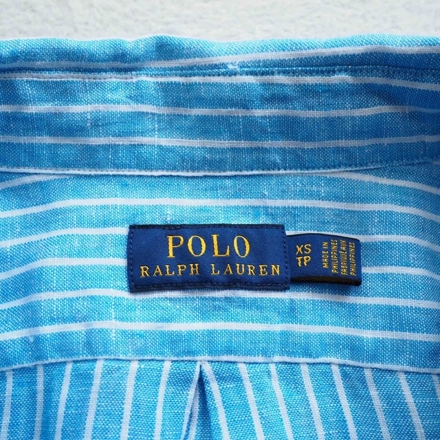 POLO RALPH LAUREN(ポロラルフローレン)のPOLO RALPHLAUREN ストライプ リネンシャツ ゆったり ブルー 青 レディースのトップス(シャツ/ブラウス(長袖/七分))の商品写真