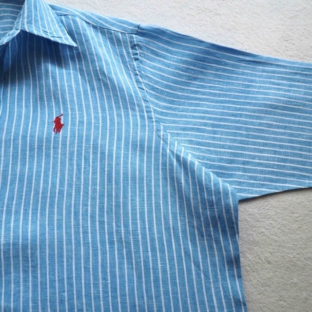 POLO RALPH LAUREN(ポロラルフローレン)のPOLO RALPHLAUREN ストライプ リネンシャツ ゆったり ブルー 青 レディースのトップス(シャツ/ブラウス(長袖/七分))の商品写真