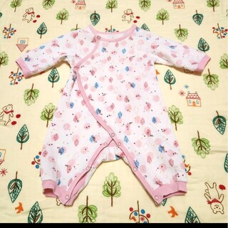 新生児 ベビー 子供服 長袖 ロンパース カバーオール 肌着 60サイズ ピンク(カバーオール)