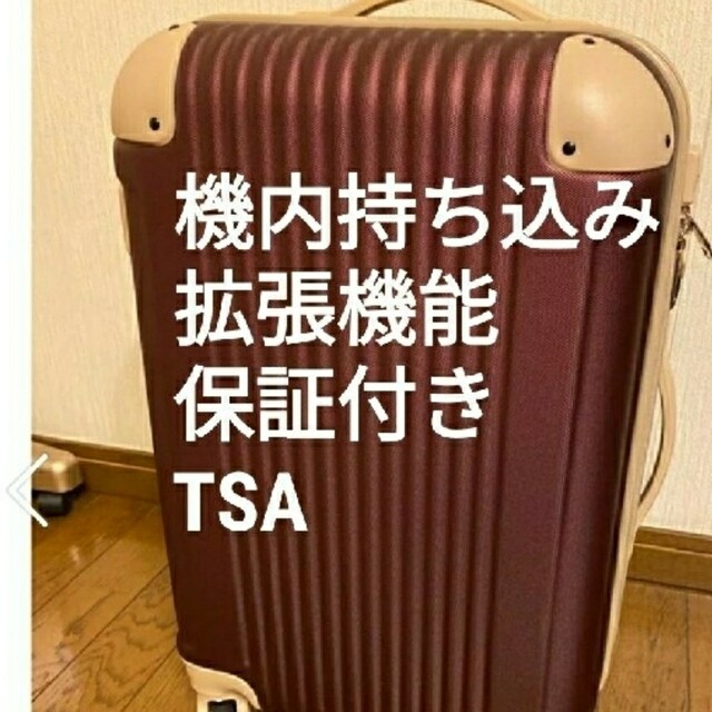 スーツケース　機内持ち込み　小型　拡張　s ダブルファスナー　ワイン×ベージュ レディースのバッグ(スーツケース/キャリーバッグ)の商品写真
