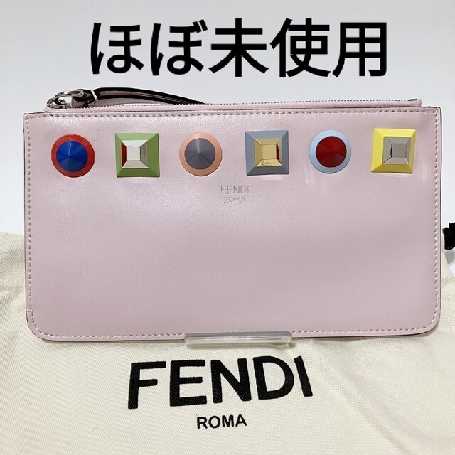ポーチ フェンディ 8M0341 レザー ポーチ スタッズ ピンク 12705円