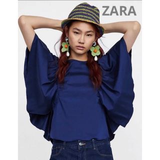 ザラ(ZARA)の新品ZARA フリルスリーブ ポプリンブラウスS(シャツ/ブラウス(半袖/袖なし))