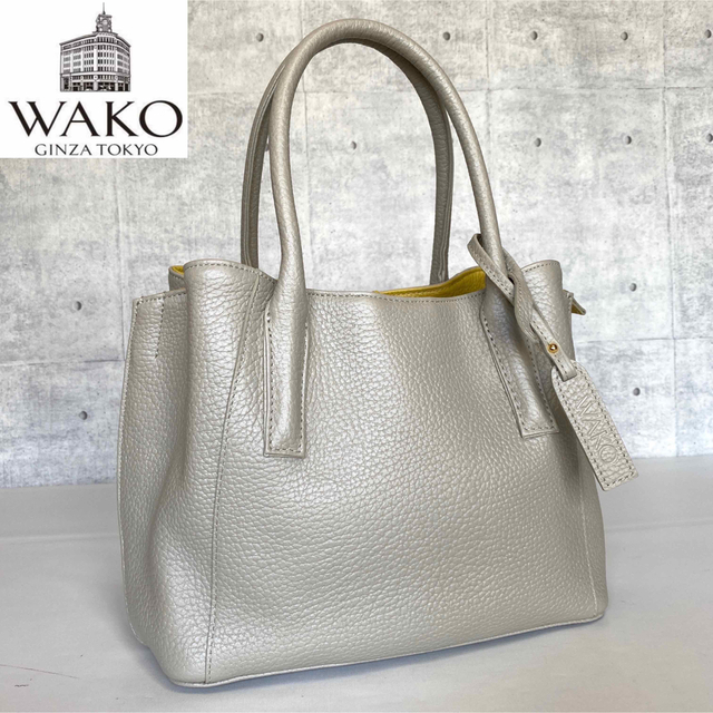 【未使用級】WAKO 銀座和光 シボ革 ホワイトグレー レザー ハンドバッグ