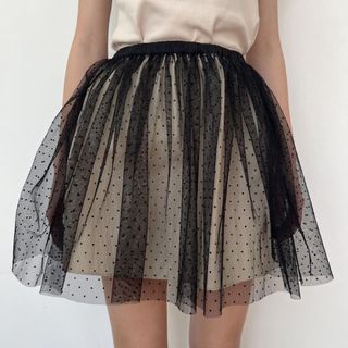 エピヌ(épine)のepine tulle mini skirt beige×black dot(ミニスカート)