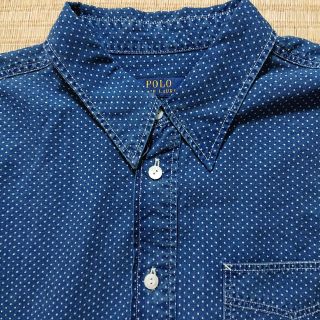 ポロラルフローレン(POLO RALPH LAUREN)の♥ポロラルフローレン デニムドット柄 コットンシャツ レディースLLサイズ 美品(シャツ/ブラウス(長袖/七分))