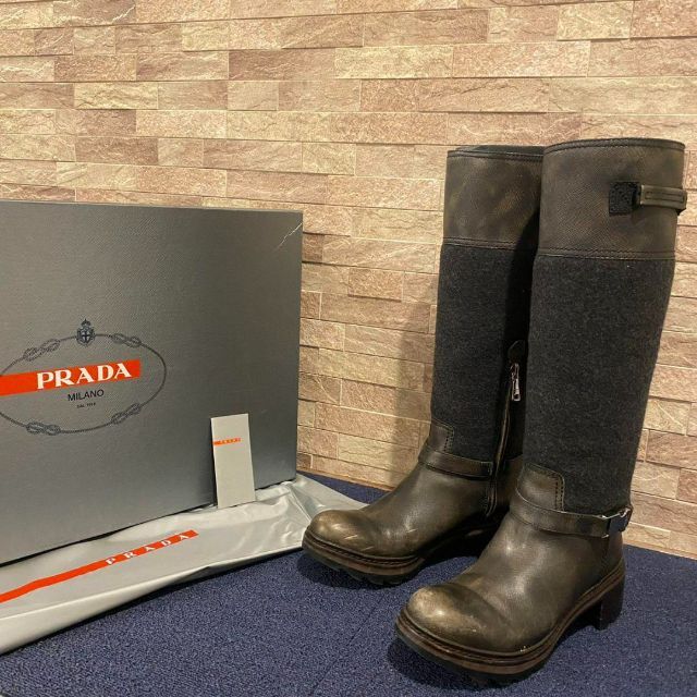 スタイリッシュシンプル 箱付き PRADA 高級感 プラダ ロングブーツ 靴