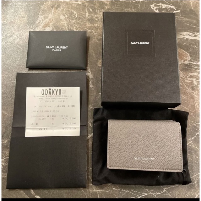 サンローラン／YVES SAINT LAURENT 財布 ウォレット レディース 女性 女性用レザー 革 本革 グレー 灰色  459784 Tiny Wallet タイニーウォレット コンパクトウォレット ユニセックス 男女兼用 三つ折り 小銭入れあり