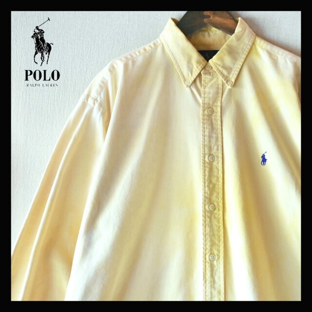 ★90's ラルフローレン ワンポイント刺繍ロゴ レモンカラー 黄長袖シャツ