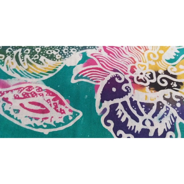 インドネシア オールド バティック 紺 緑カラフル 虎 龍 花柄 型押 手描き 5