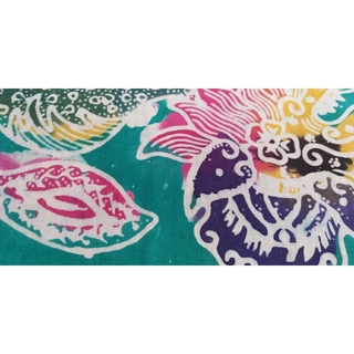 インドネシア オールド バティック 紺 緑カラフル 虎 龍 花柄 型押 手描き
