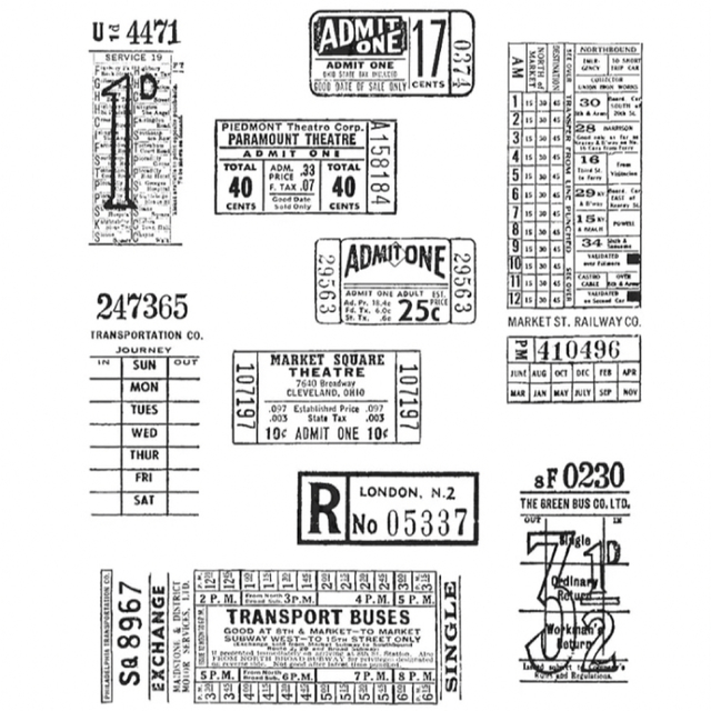 【FD12】シリコンスタンプ　クリア　海外チケット　ヴィンテージ　コラージュ インテリア/住まい/日用品の文房具(印鑑/スタンプ/朱肉)の商品写真