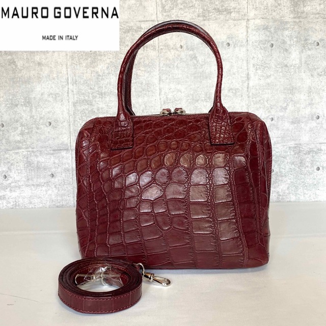 美品】MAURO GOVERNA ナイルクロコダイル ボルドー 2WAYバッグ