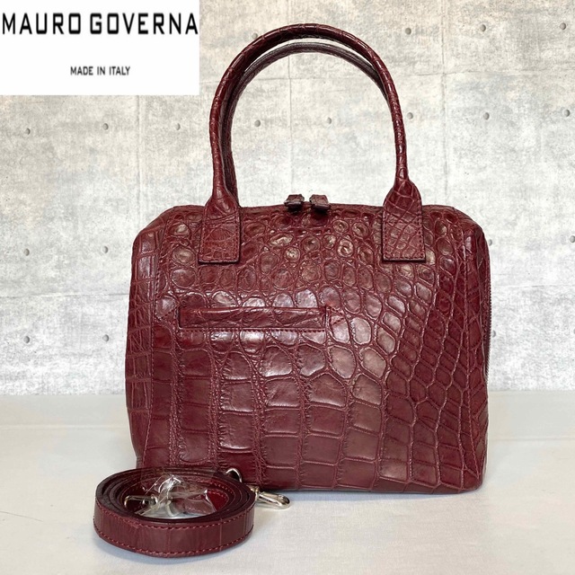 【美品】MAURO GOVERNA ナイルクロコダイル ボルドー 2WAYバッグ