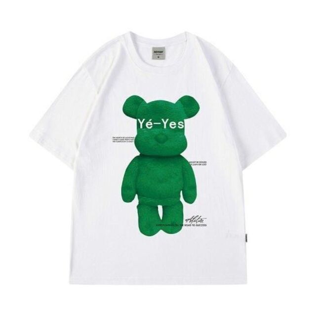 韓国 メンズ くま ベア Yes ストリート 半袖 Tシャツ ホワイト 白 メンズのトップス(Tシャツ/カットソー(半袖/袖なし))の商品写真