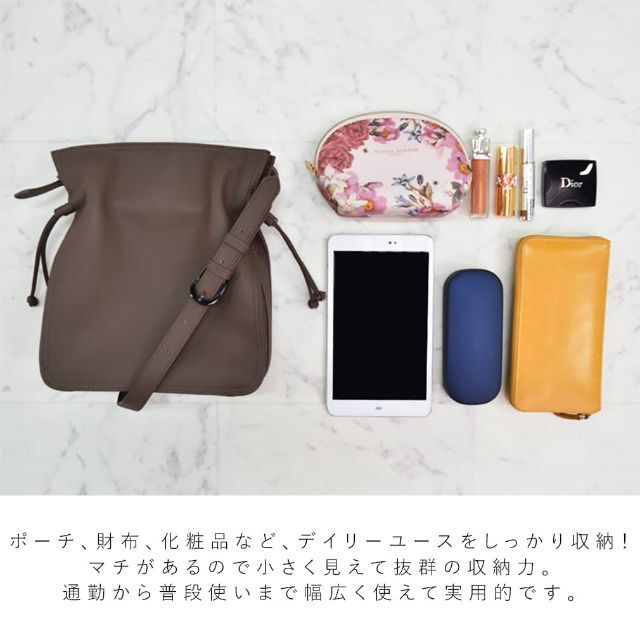 美品 巾着バッグ ポーチ 本革 レザー パスケース
