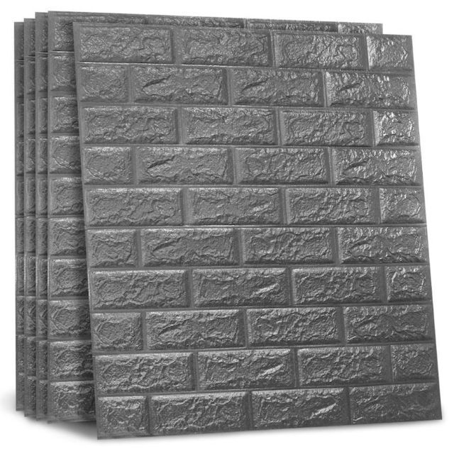3Dレンガ調壁紙 70枚セット (ブラック60枚 星柄10枚)  70×77cm