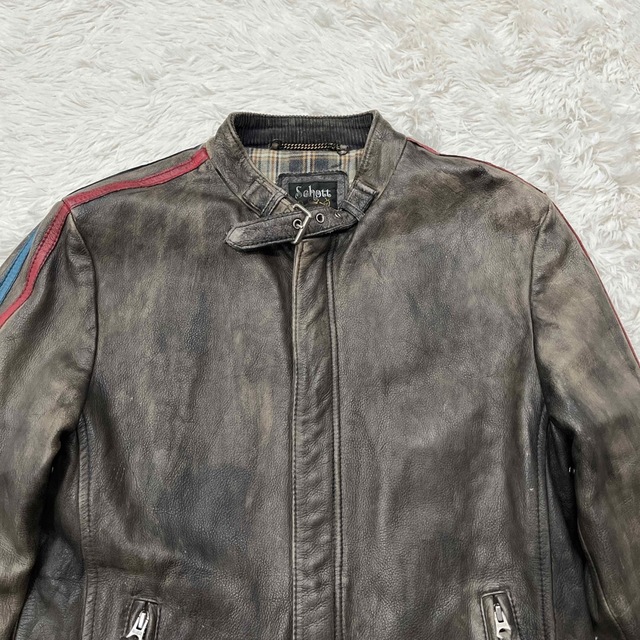 Schott / ショット牛革 ウォッシュビンテージ加工 ライダース sizeM-