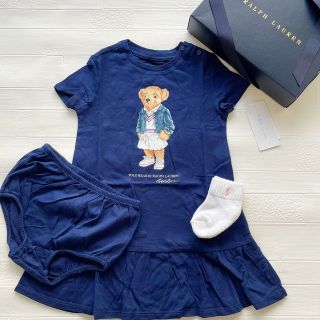 ラルフローレン(Ralph Lauren)の12m80cm  半袖　ワンピース　ベア　紺(ワンピース)