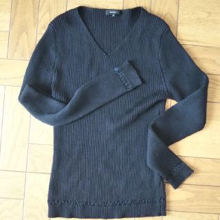 リブ 黒 きれいめ ニット カットソー 美品 上質 シフォンM ウール 毛(ニット/セーター)