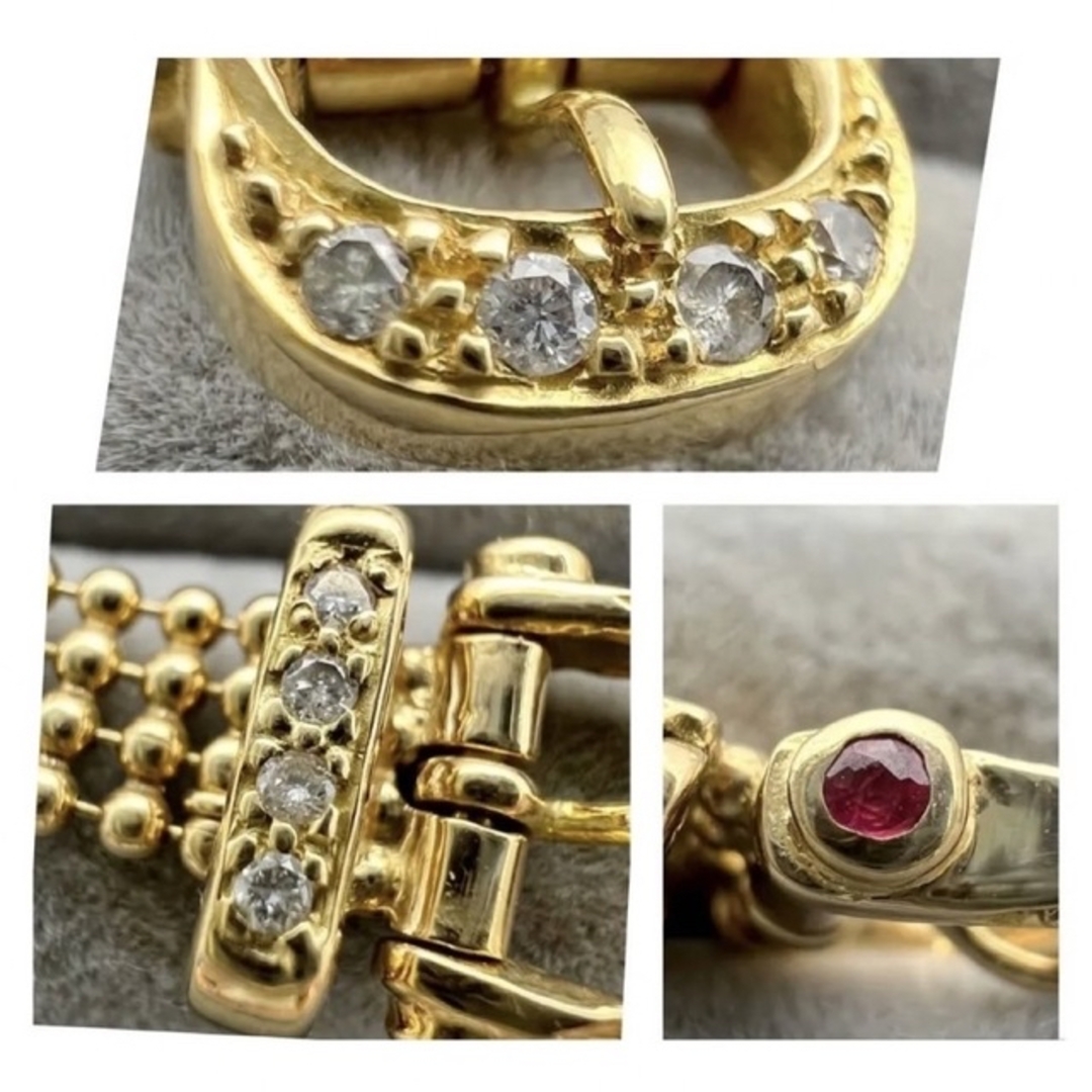 k18 天然 ダイヤ 0.08ct ルビー 0.05ct ベルトモチーフ リング