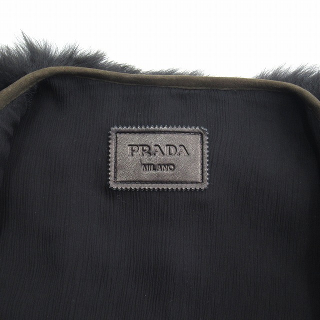 2014年 プラダ PRADA シープファー ベスト ゴートスキン レザー▼３