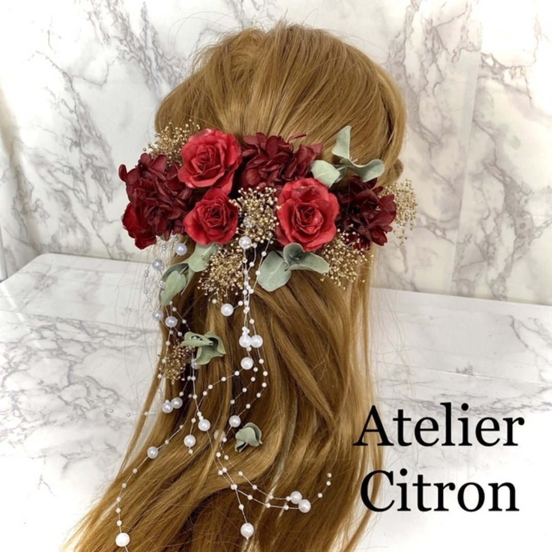 髪飾り 結婚式 成人式 赤薔薇 美女と野獣 ダイヤ 宝石 ヘア
