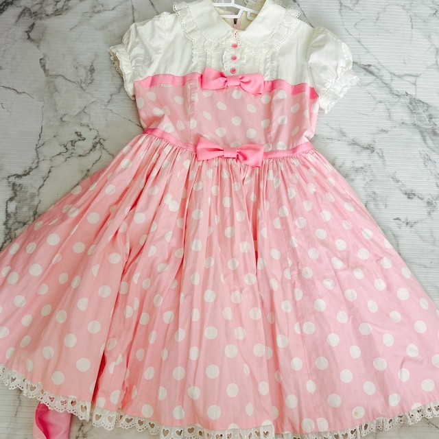 ドット肩リボンジャンバースカート ピンク Angelic Pretty