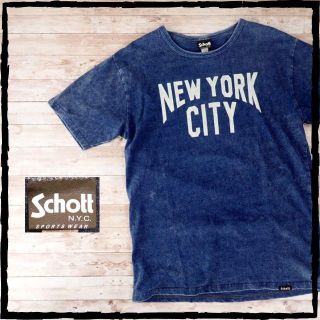 ショット(schott)の美品 ショット Schott インディゴ プリント Tシャツ L(Tシャツ/カットソー(半袖/袖なし))