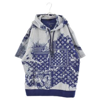 ルイヴィトン(LOUIS VUITTON)のLOUIS VUITTON ルイヴィトン 22AW MONOGRAM BANDANA S/S HOODIE 1AA5EJ/RM222M N31 HNY28W モノグラムバンダナ総柄スウェットショートスリーブフーディ 半袖パーカー ネイビー(パーカー)