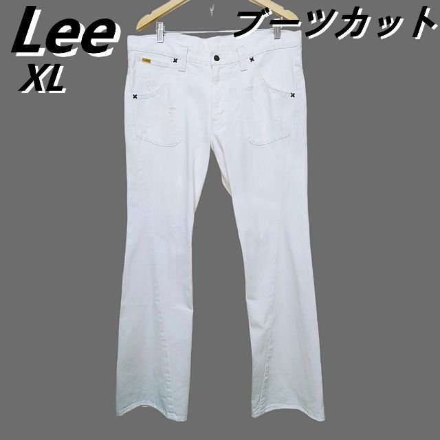 XL　95㎝　Lee　立体裁断　ブーツカット　白　デニム　メンズ クラッシュ