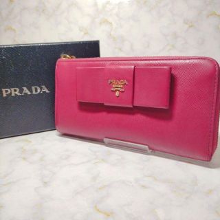 プラダ(PRADA)のプラダ 長財布 L字 ジップ サフィアーノ フォッコ ピンク レッド [47](財布)