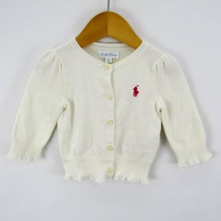 ラルフローレン(Ralph Lauren)のラルフローレン コットンニット 長袖カーディガン フリル ベビー 女の子用 6M 70/44サイズ 白 RALPH LAUREN(カーディガン/ボレロ)