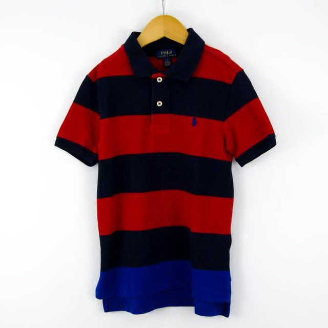 POLO RALPH LAUREN(ポロラルフローレン)のポロ・ラルフローレン 半袖ポロシャツ ラガーシャツ ボーダー キッズ 男の子用 7 130位サイズ 紺赤 POLO RALPH LAUREN キッズ/ベビー/マタニティのキッズ服男の子用(90cm~)(Tシャツ/カットソー)の商品写真