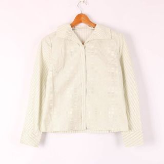 ハナエモリ(HANAE MORI)のハナエモリ 長袖シャツ Vネック ストライプ トップス ストレッチ シンプル レディース 38サイズ グリーン HANAE MORI 森英恵(シャツ/ブラウス(長袖/七分))