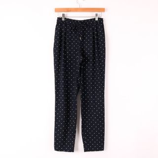 ザラ(ZARA)のザラ ロングパンツ ドット 水玉 タック サイドスリット ボトムス レディース XS(XS)サイズ ネイビー ZARA(その他)