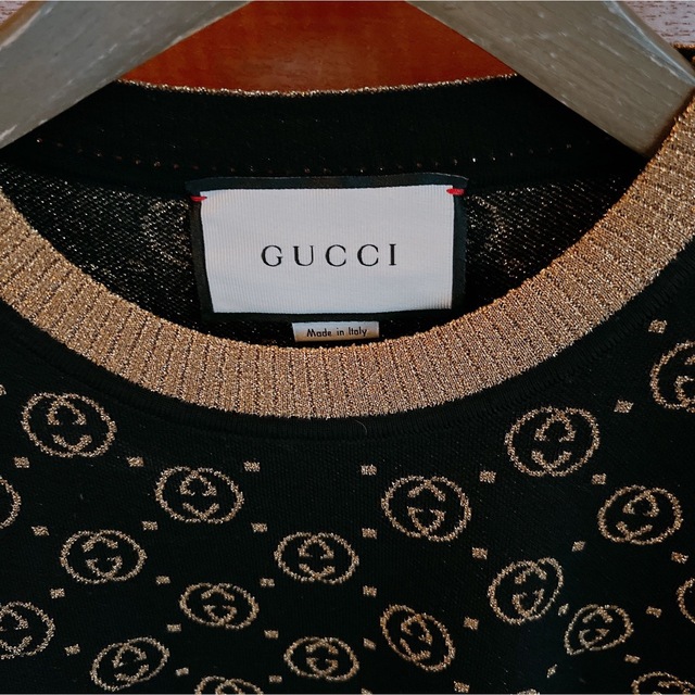 GUCCI グッチ 半袖ニット 554995 ブラック×ゴールド セーター-