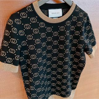 Gucci - GUCCI グッチ 半袖ニット 554995 ブラック×ゴールド セーター