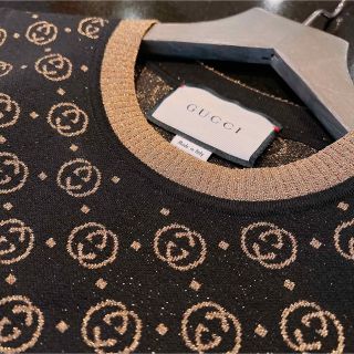 Gucci - GUCCI グッチ 半袖ニット 554995 ブラック×ゴールド セーター