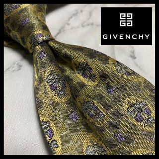 ジバンシィ(GIVENCHY)のビンテージ ジバンシィ ブランド ネクタイ 花柄 ボタニカル柄 カーキ 紺ブレ(ネクタイ)