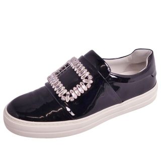 ロジェヴィヴィエ(ROGER VIVIER)の美品 ロジェヴィヴィエ Roger Vivier スニーカー スリッポン ビジュー パテントレザー 靴 シューズ レディース 7(24cm相当) ブラック(スニーカー)