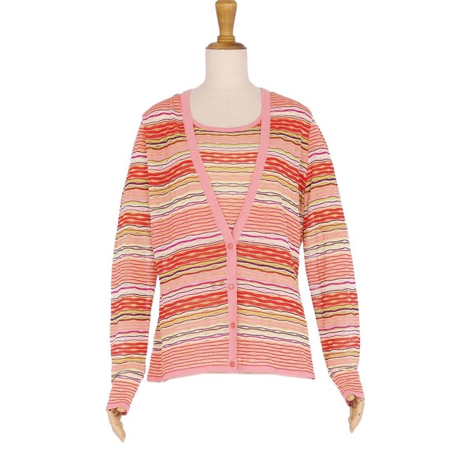 MISSONI(ミッソーニ)のミッソーニ MISSONI アンサンブル ニット カーディガン ブラウス ボーダー柄 コットン トップス レディース 48(XL相当) マルチカラー レディースのトップス(カーディガン)の商品写真