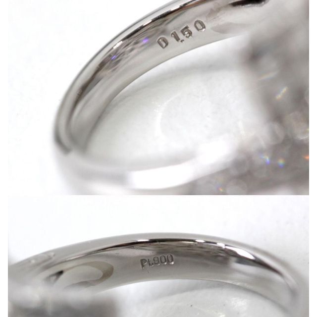 鑑別書付!スクエア ダイヤリング Pt900プラチナ 1.5ct 12g 12号 レディースのアクセサリー(リング(指輪))の商品写真