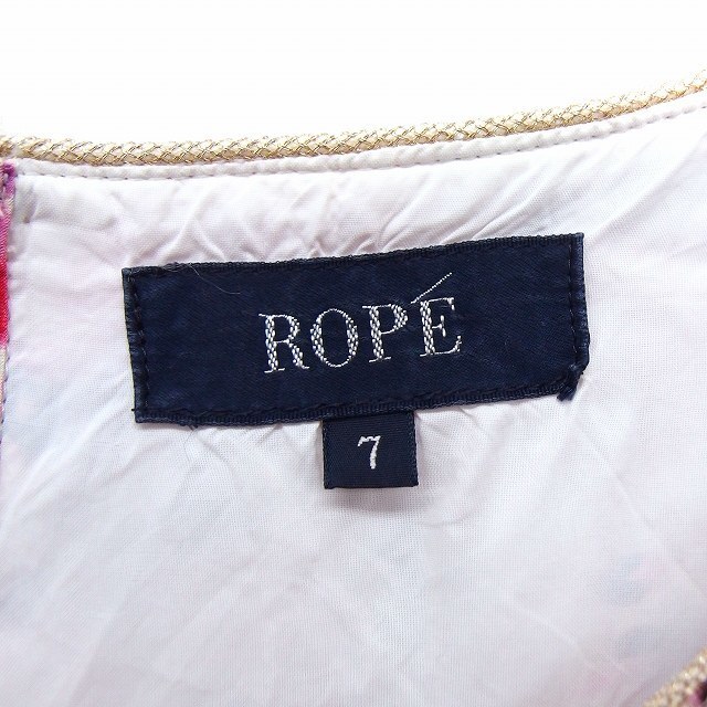 ROPE’(ロペ)のロペ ワンピース ひざ丈 花柄 ウエストリボン 半袖 7 ピンク ベージュ レディースのワンピース(ひざ丈ワンピース)の商品写真