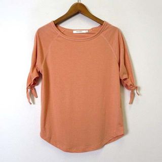 マウジー(moussy)のマウジー カットソー Tシャツ オープンショルダー リボン 半袖 M オレンジ(カットソー(半袖/袖なし))